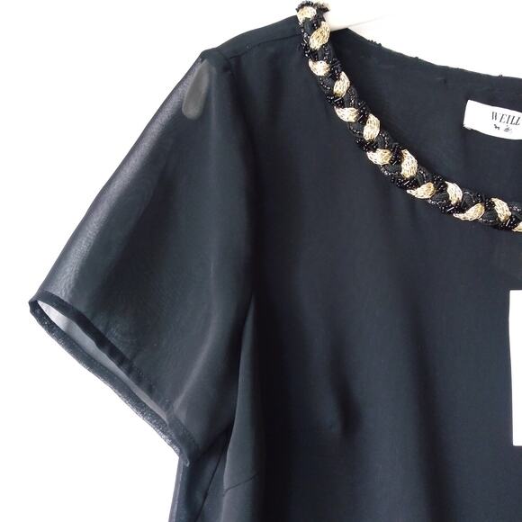 NEW Weill 38/6 Beaded Neck Top Side Zip Black Gold Elegant Evening Cocktail Luxe - Picture 4 of 10